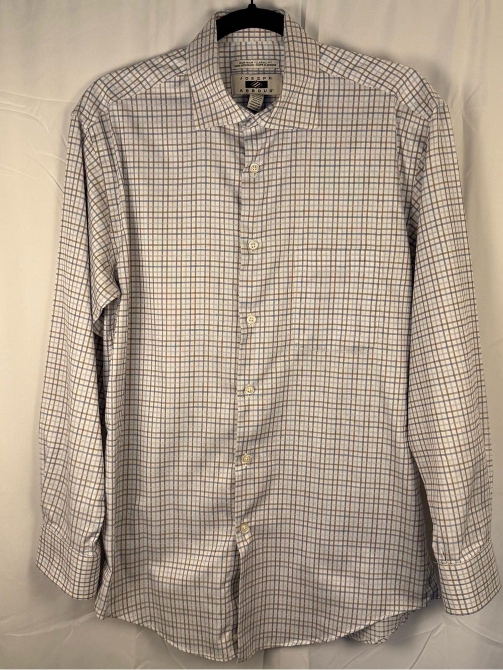 Joseph Abboud Non-Iron Check Dress Shirt 15.5 32/33 Egyptian Cotton Classic Fit